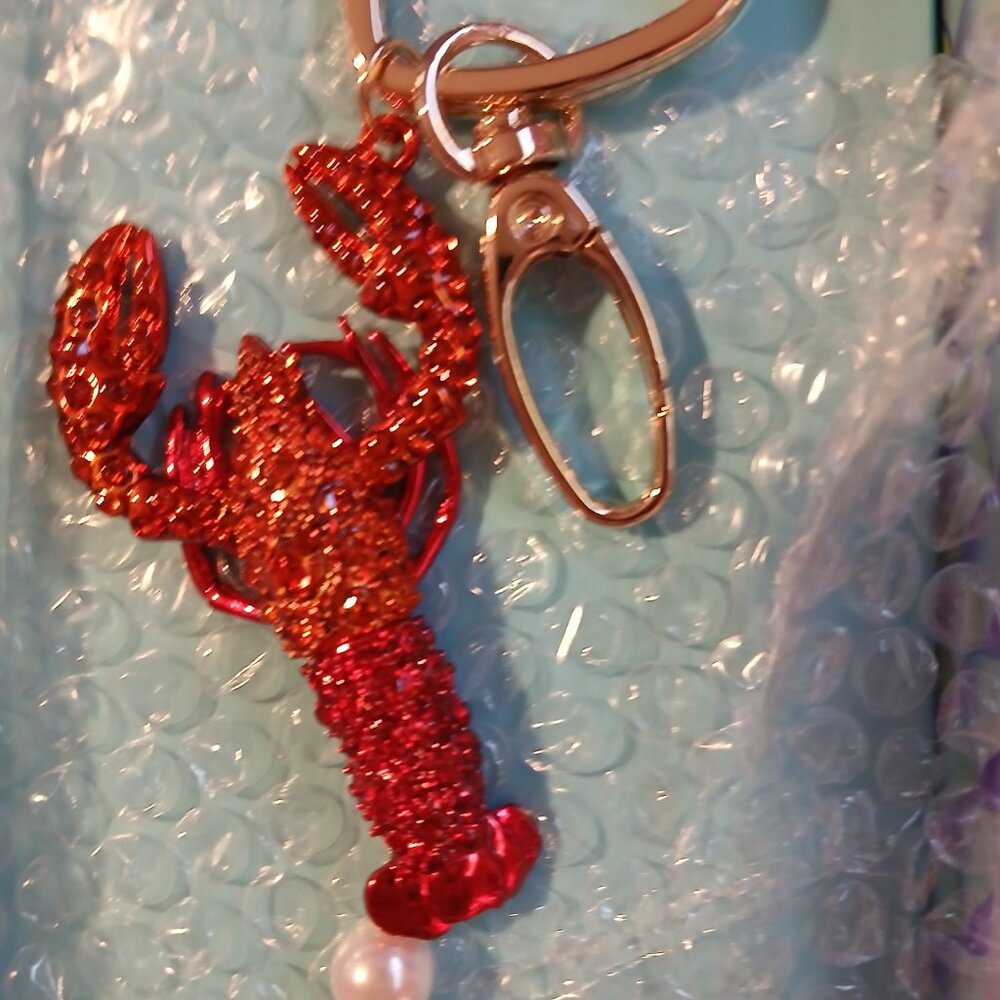 Betsey Johnson Crystal Lobster Bag Charm / Key Fob Red NIB - Picture 3 of 6